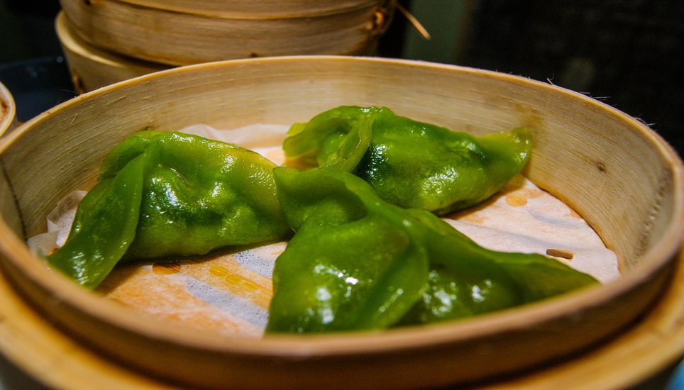Scallop and spinach dumplings Fu Manchu