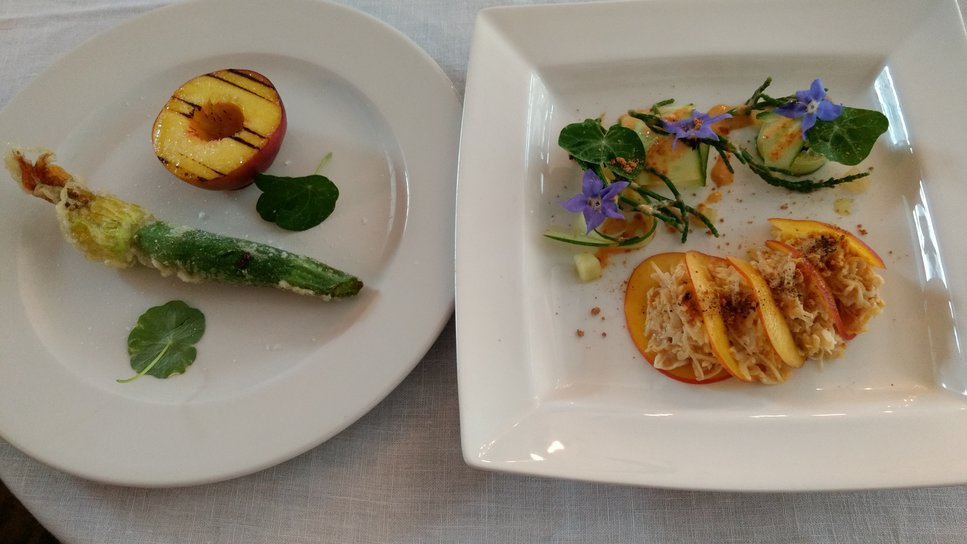 Courgette flower and crab salad