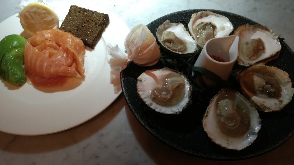 Smoked salmon and oysters